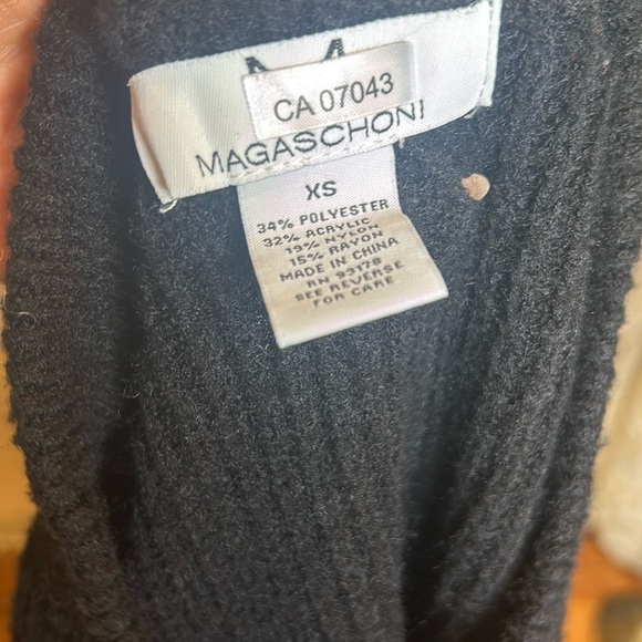 Magaschoni Navy and Brown Stripe Bell Sleeve Small Knit Sweater - Picture 4 of 5